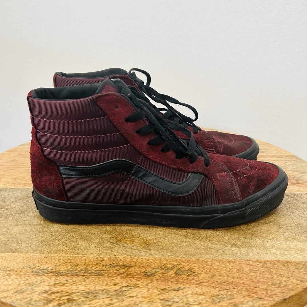 VANS Sk8 Reissue High Metallic Twill Port Royale Size Mens 9.5 Burgundy Suede - Picture 3 of 7